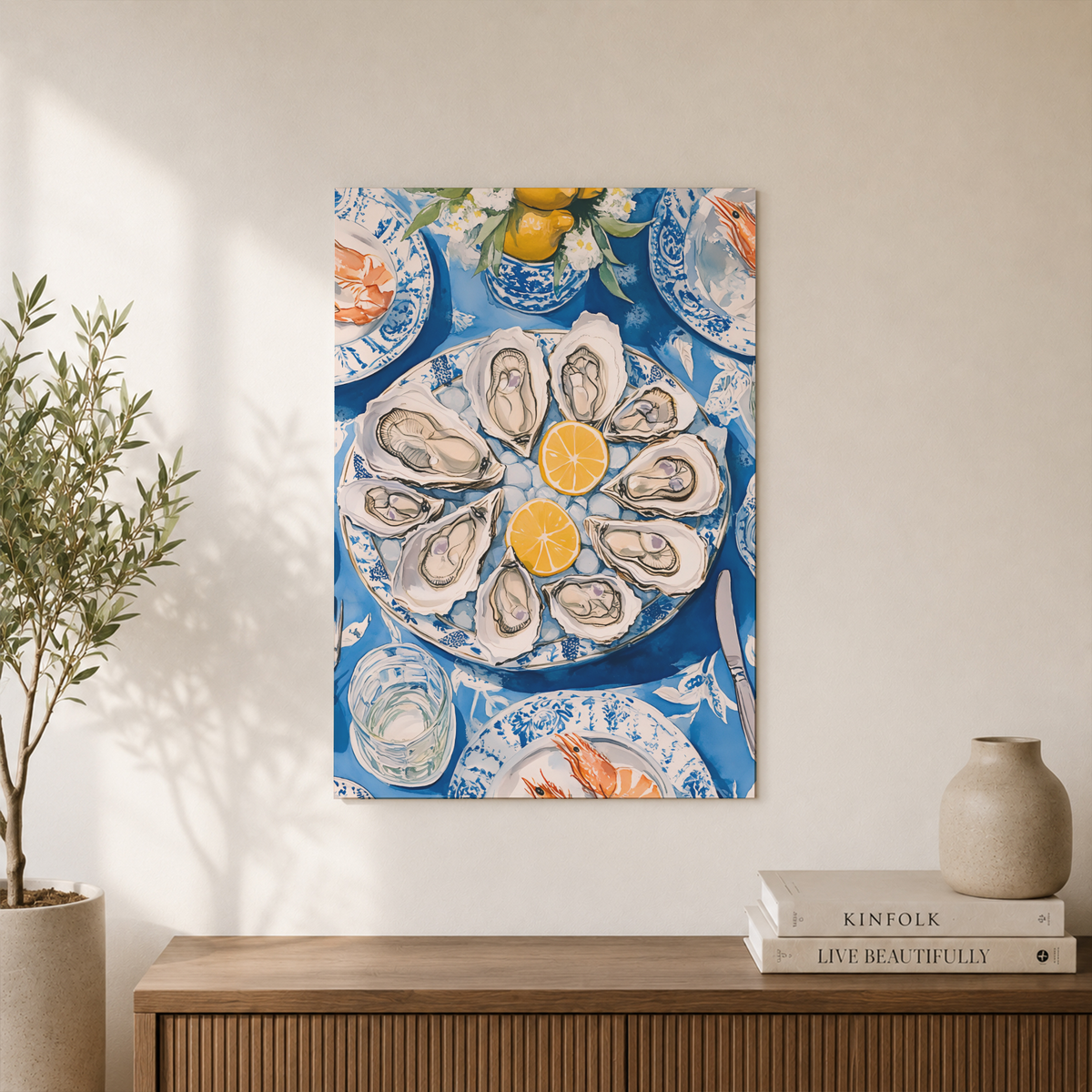 Oyster Seafood Wall Art Blue Kitchen Coastal Poster Sardine Tin Lobster Plate Print Living Room Decor - Format: Unframed Paper Poster