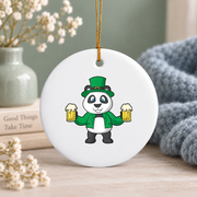 Panda Beer Irish Gift Glass Ornament - Material: Circle Ceramic Ornament