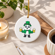 Panda Beer Irish Gift Glass Ornament - Material: Circle Ceramic Ornament