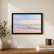 Pastel Coastal Beach Photography Wall Art Seaside Ocean Poster Home Decor Unframed - Format: Black Framed Poster