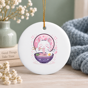 Pastel Goth Black Cat Ramen Lover Glass Ornament - Material: Circle Ceramic Ornament