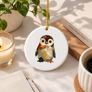 Patchwork Penguin Boho Animal Collage Glass Ornament - Material: Circle Ceramic Ornament