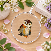 Patchwork Penguin Boho Animal Collage Glass Ornament - Material: Circle Glass Ornament