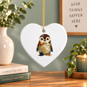 Patchwork Penguin Boho Animal Collage Glass Ornament - Material: Heart Ceramic Ornament