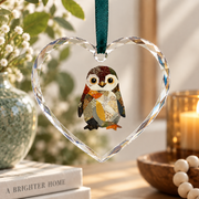 Patchwork Penguin Boho Animal Collage Glass Ornament - Material: Heart Glass Ornament
