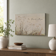 Peace Be With You Christian Wall Art, Antique Botanical Scripture Poster - Format: Stretched Canvas