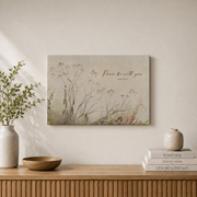 Peace Be With You Christian Wall Art, Antique Botanical Scripture Poster - Format: Stretched Canvas