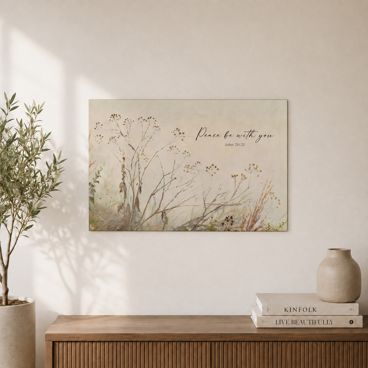 Peace Be With You Christian Wall Art, Antique Botanical Scripture Poster - Format: Unframed Paper Poster