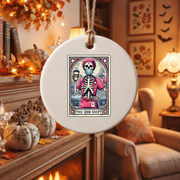 Personalized Nurse Skeleton Ornament with Tarot Card Night Shift Theme Glass Ornament - Material: Circle Ceramic Ornament