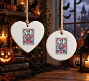 Personalized Nurse Skeleton Ornament with Tarot Card Night Shift Theme Glass Ornament - Material: Circle Ceramic Ornament