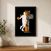 Philippians 4:13 Basketball Christian Wall Art, I Can Do All Things Poster - Format: Black Framed Poster