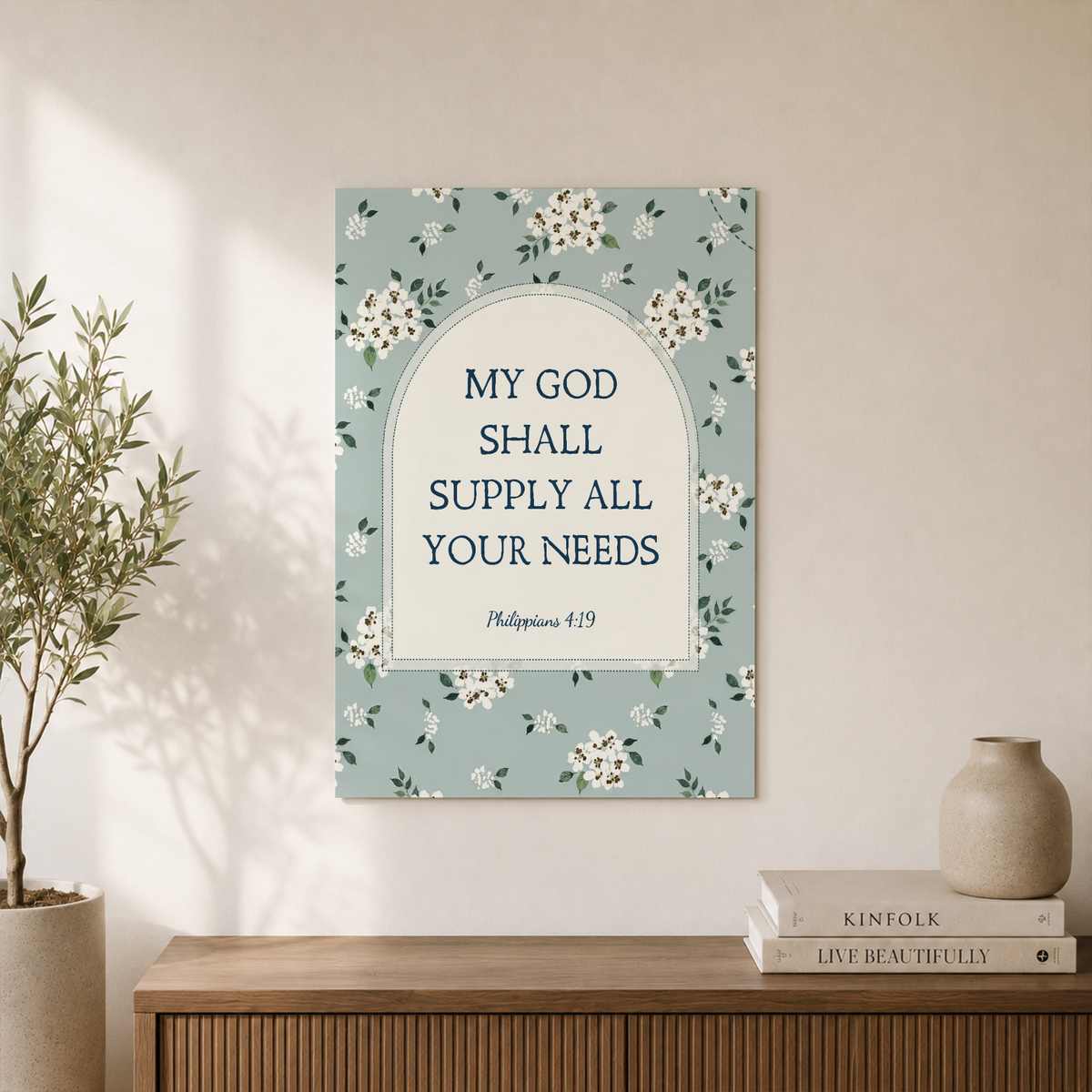 Philippians 4:19 Christian Wall Art, Floral Provision Scripture Poster - Format: Unframed Paper Poster