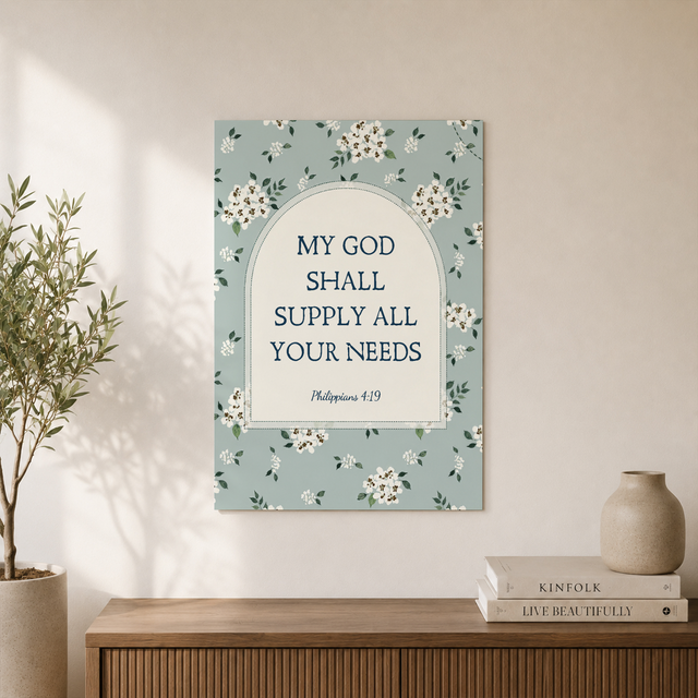 Philippians 4:19 Christian Wall Art, Floral Provision Scripture Poster - Format: Unframed Paper Poster