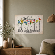 Philippians 4:8 Whatever Is True Christian Wall Art, Vintage Scripture Poster - Format: Unframed Paper Poster