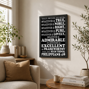 Philippians 4 Think About Such Things Christian Wall Art Poster - Format: Black Framed Poster