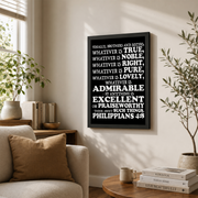 Philippians 4 Think About Such Things Christian Wall Art Poster - Format: Black Framed Poster