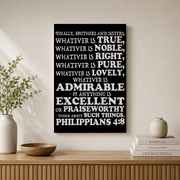 Philippians 4 Think About Such Things Christian Wall Art Poster - Format: Stretched Canvas