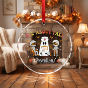 Physical Therapy Halloween Ghost Ornament with Nurse Theme Glass Ornament - Material: Circle Glass Ornament