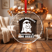 Pickleball Ghost Halloween Ornament for Sports Lovers Glass Ornament - Material: Circle Glass Ornament