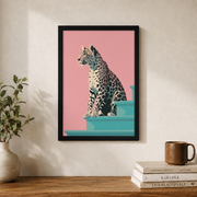 Pink and Blue Leopard Wall Art Preppy Aesthetic Animal Poster Trendy Decor - Format: Black Framed Poster