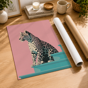 Pink and Blue Leopard Wall Art Preppy Aesthetic Animal Poster Trendy Decor - Format: Rolled Canvas