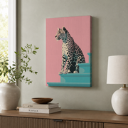 Pink and Blue Leopard Wall Art Preppy Aesthetic Animal Poster Trendy Decor - Format: Stretched Canvas