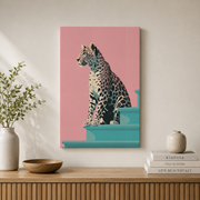 Pink and Blue Leopard Wall Art Preppy Aesthetic Animal Poster Trendy Decor - Format: Stretched Canvas