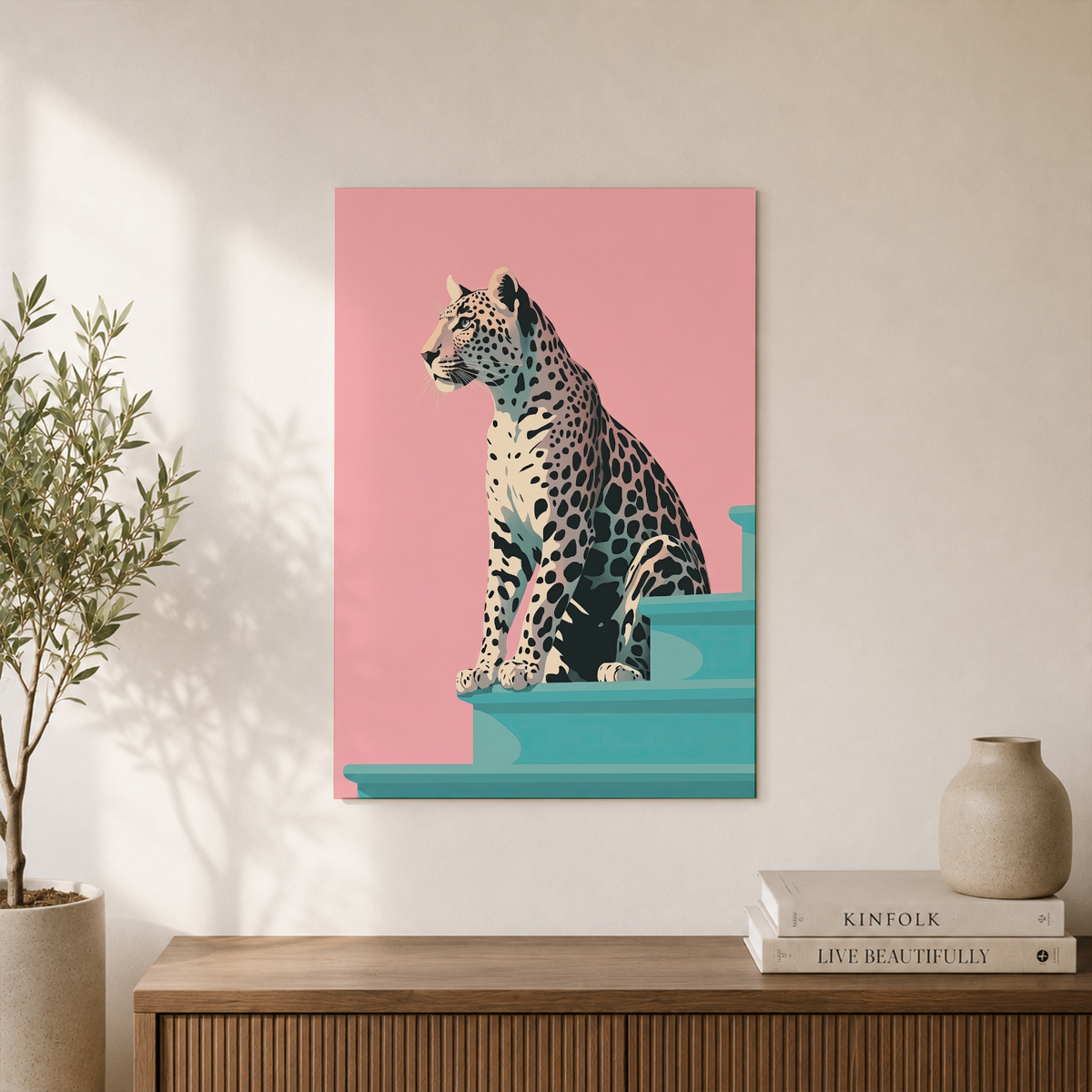 Pink and Blue Leopard Wall Art Preppy Aesthetic Animal Poster Trendy Decor - Format: Unframed Paper Poster