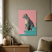 Pink and Blue Leopard Wall Art Preppy Aesthetic Animal Poster Trendy Decor - Format: Unframed Paper Poster