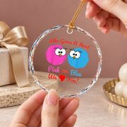 Pink Blue Owl Gender Reveal Baby Shower Ceramic Ornament - Material: Circle Glass Ornament