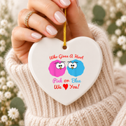 Pink Blue Owl Gender Reveal Baby Shower Ceramic Ornament - Material: Heart Ceramic Ornament