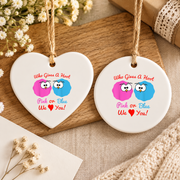 Pink Blue Owl Gender Reveal Baby Shower Ceramic Ornament - Material: Heart Ceramic Ornament