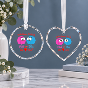 Pink Blue Owl Gender Reveal Baby Shower Ceramic Ornament - Material: Heart Glass Ornament