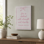 Pink Christian Wall Art Bible Verse Nursery Baby Room Decor Cute Bow Nursery Bible Art Baby Shower Christian Gift Wall Art In Pink Wall Art, Modern Wall Decor, 24x36 UNFRAMED - Format: Stretched Canvas