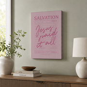 Pink Christian Wall Art, Jesus Paid It All Print, Pink Bible Verse Preppy Affirmation Poster, Coquette Room Decor, Girly Guest Check Wall Art, Modern Wall Decor, 12x18 UNFRAMED - Format: Stretched Canvas