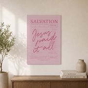Pink Christian Wall Art, Jesus Paid It All Print, Pink Bible Verse Preppy Affirmation Poster, Coquette Room Decor, Girly Guest Check Wall Art, Modern Wall Decor, 12x18 UNFRAMED - Format: Unframed Paper Poster