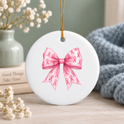Pink Coquette Bow Feminine Gift Decoration Glass Ornament - Material: Circle Ceramic Ornament