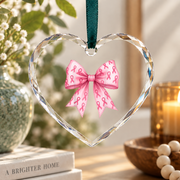 Pink Coquette Bow Feminine Gift Decoration Glass Ornament - Material: Heart Glass Ornament