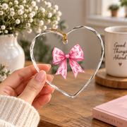 Pink Coquette Bow Feminine Gift Decoration Glass Ornament - Material: Heart Glass Ornament