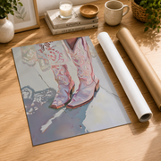 Pink Cowgirl Boots Wall Art Retro Western Poster Coquette Aesthetic Girly Coastal Dorm Room Decor - Format: Rolled Canvas