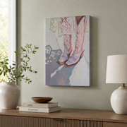 Pink Cowgirl Boots Wall Art Retro Western Poster Coquette Aesthetic Girly Coastal Dorm Room Decor - Format: Stretched Canvas