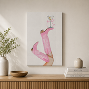 Pink Cowgirl Martini Wall Art Western Poster Coastal Aesthetic Trendy Dorm Room Decor - Format: Stretched Canvas
