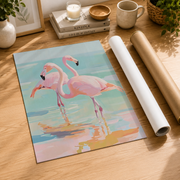 Pink Flamingo Wall Art Coastal Bird Poster Tropical Beach Print Pastel Ocean Seaside Decor Unframed - Format: Rolled Canvas
