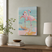 Pink Flamingo Wall Art Coastal Bird Poster Tropical Beach Print Pastel Ocean Seaside Decor Unframed - Format: Stretched Canvas