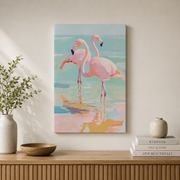 Pink Flamingo Wall Art Coastal Bird Poster Tropical Beach Print Pastel Ocean Seaside Decor Unframed - Format: Stretched Canvas
