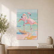 Pink Flamingo Wall Art Coastal Bird Poster Tropical Beach Print Pastel Ocean Seaside Decor Unframed - Format: Unframed Paper Poster