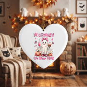 Pink Ghost Halloween Ornament for Awareness Theme Glass Ornament - Material: Heart Ceramic Ornament