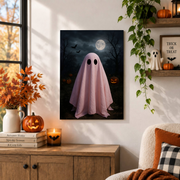 Pink Ghost Pumpkin Halloween Wall Art Pastel Spooky Aesthetic October Decor Poster Print - Format: Unframed Paper Poster