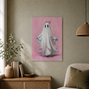 Pink Ghost Wall Art Ghost with Pink Bow Poster Preppy Cute Coquette Girly Halloween Decor - Format: Unframed Paper Poster
