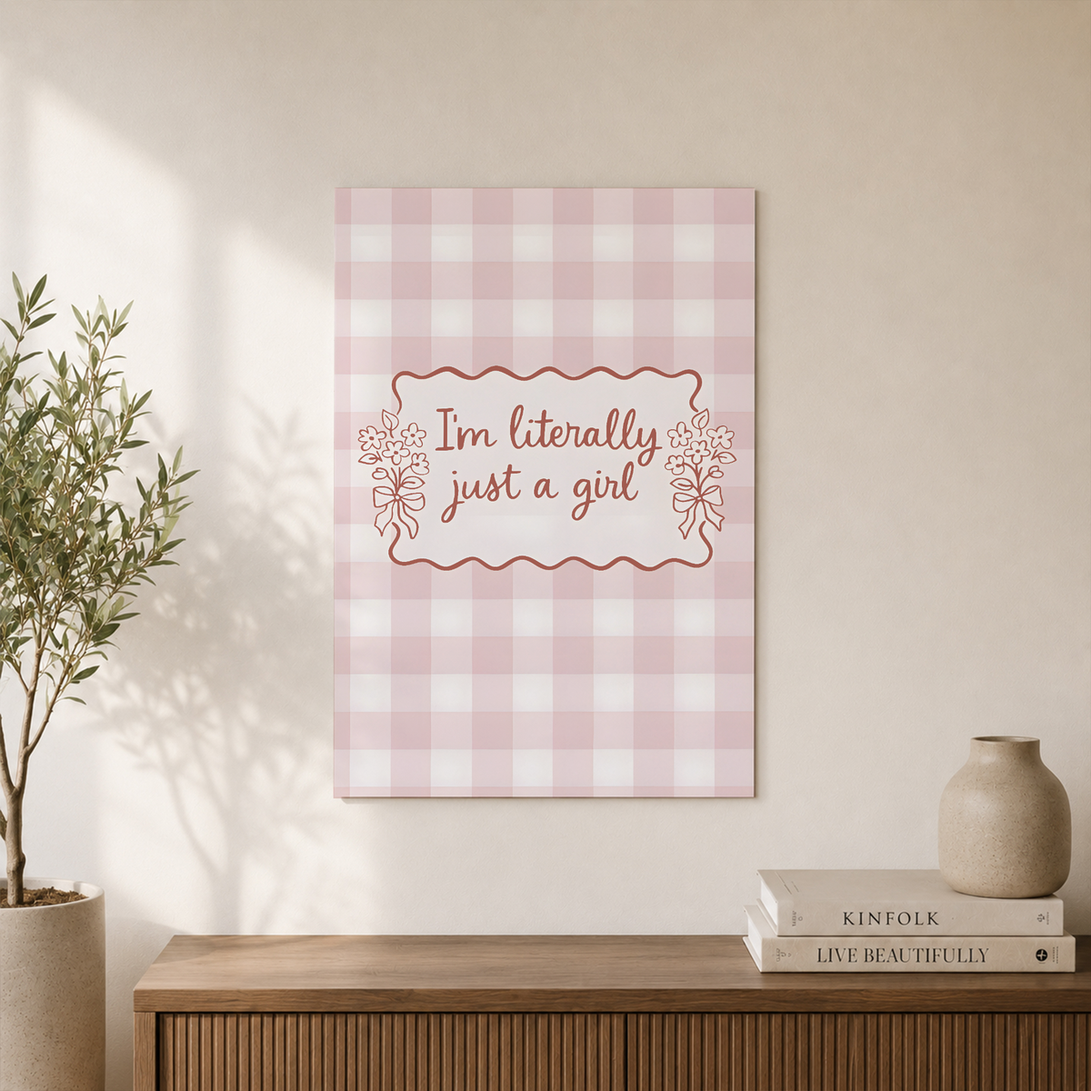 Pink Gingham Quote Wall Art Feminine Coquette Poster Girly Room Decor Trendy Aesthetic UNFRAMED - Format: Unframed Paper Poster